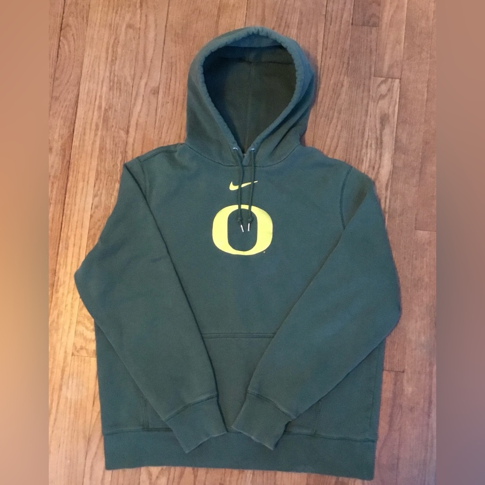 Vintage center swoosh Oregon Nike Dark Green Hoodie with Gray Lining